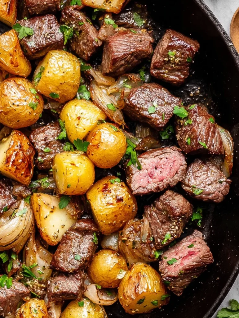Garlic Butter Steak Bites and Potatoes