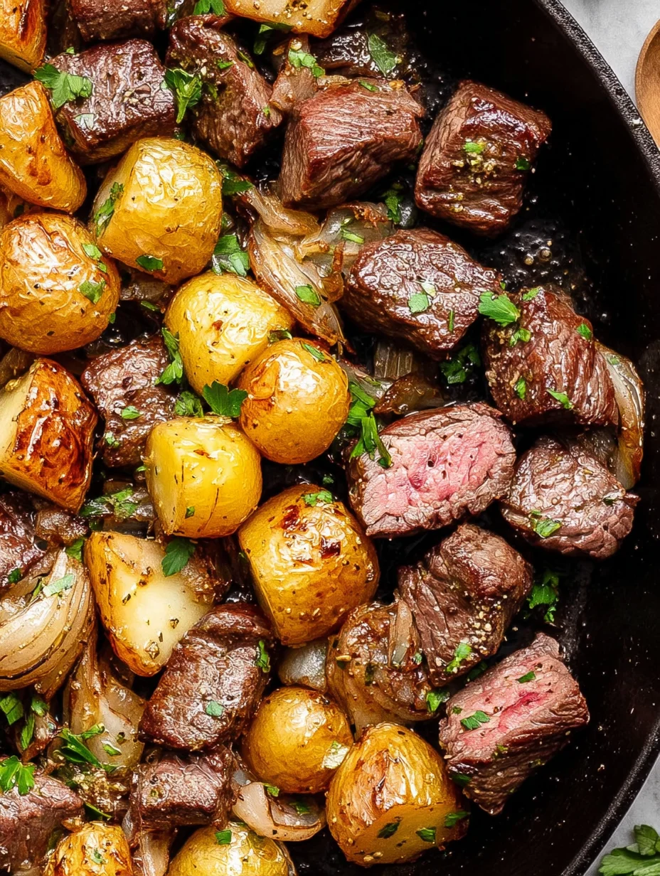 Garlic Butter Steak Bites and Potatoes
