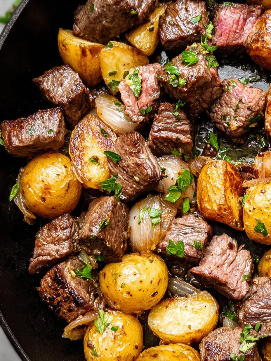 Garlic Butter Steak Bites and Potatoes