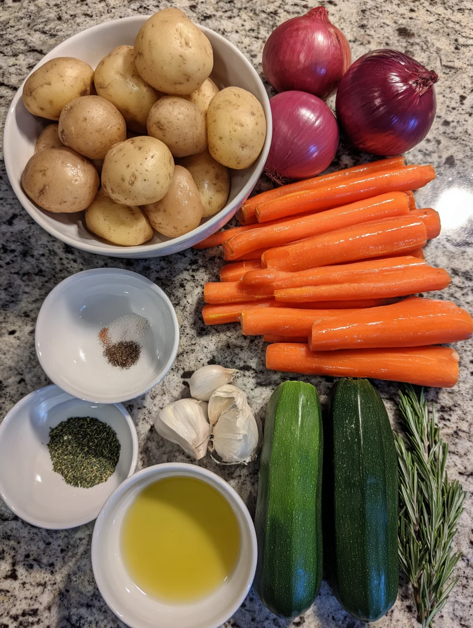 Garlic Herb Roasted Potatoes Carrots and Zucchini
