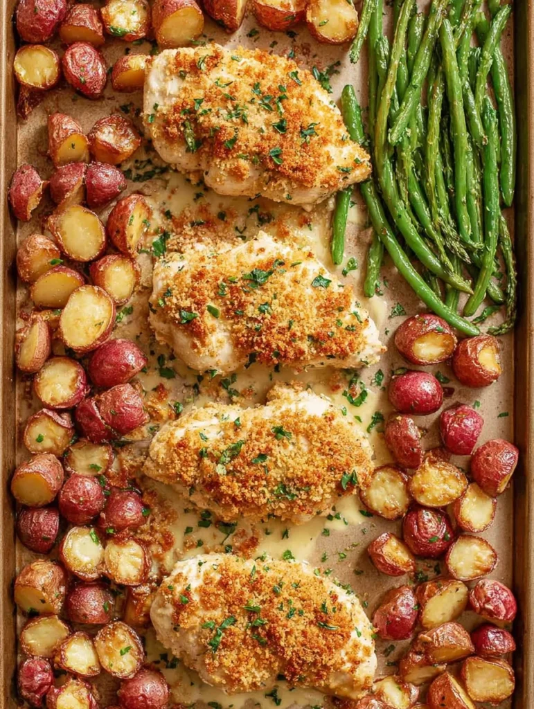 Parmesan Crusted Chicken Sheet Pan Dinner