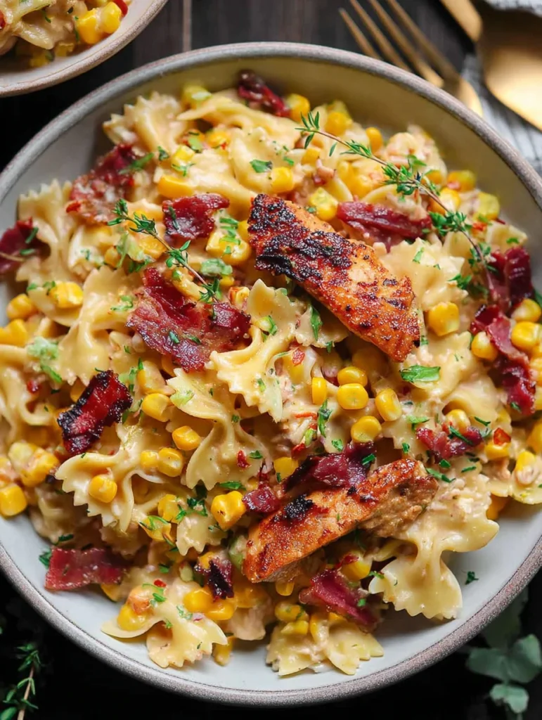 Creamy Chicken and Corn Pasta with Bacon