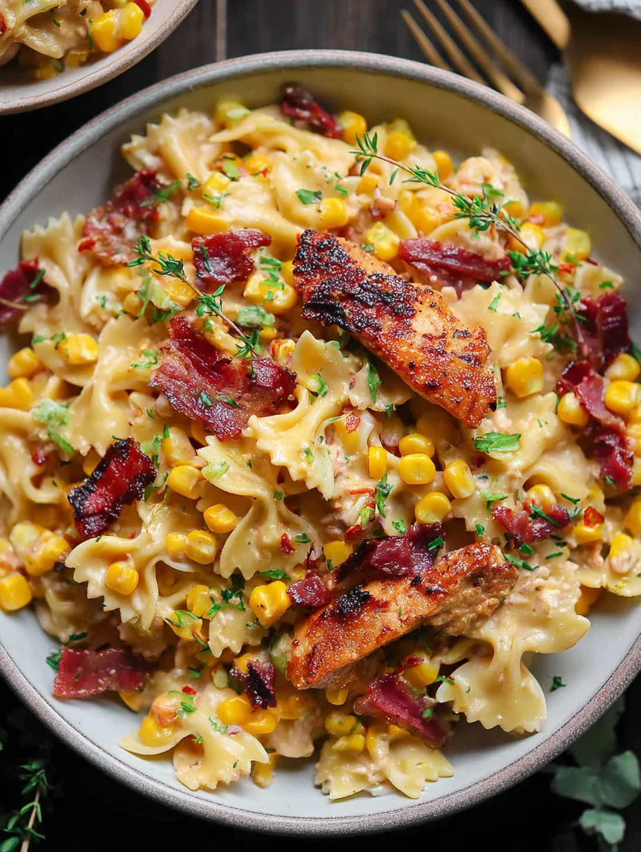 Creamy Chicken and Corn Pasta with Bacon