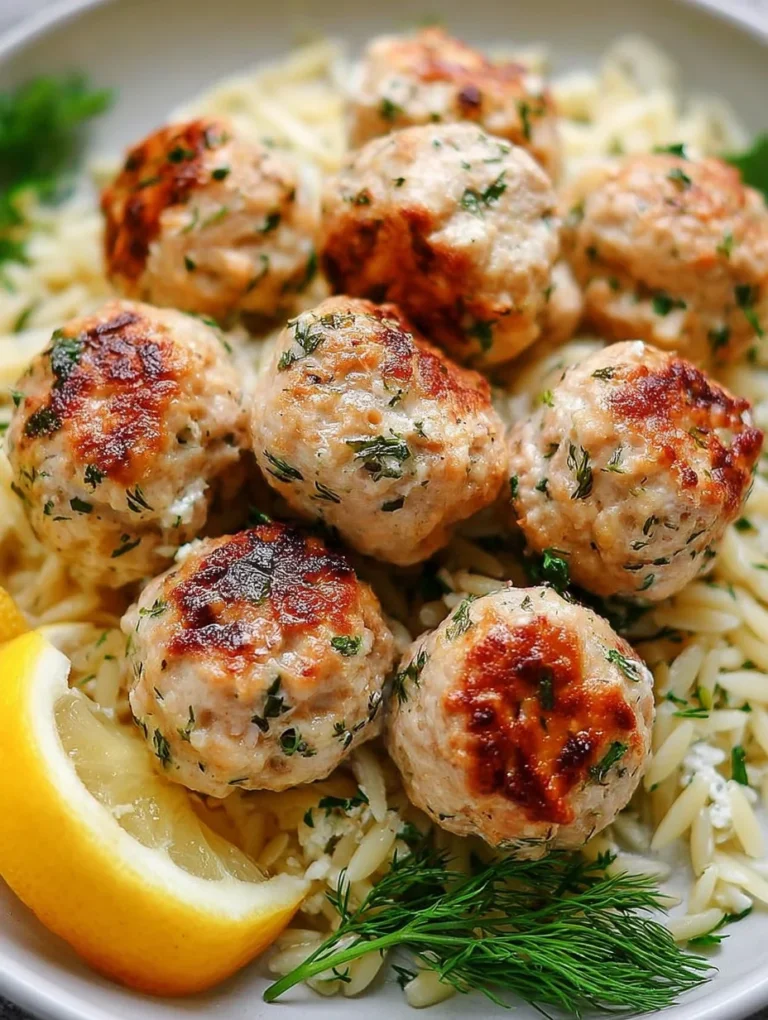Greek Chicken Meatballs with Lemon Orzo
