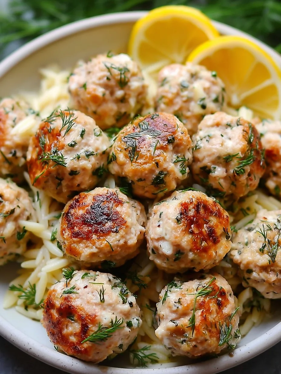 Greek Chicken Meatballs with Lemon Orzo