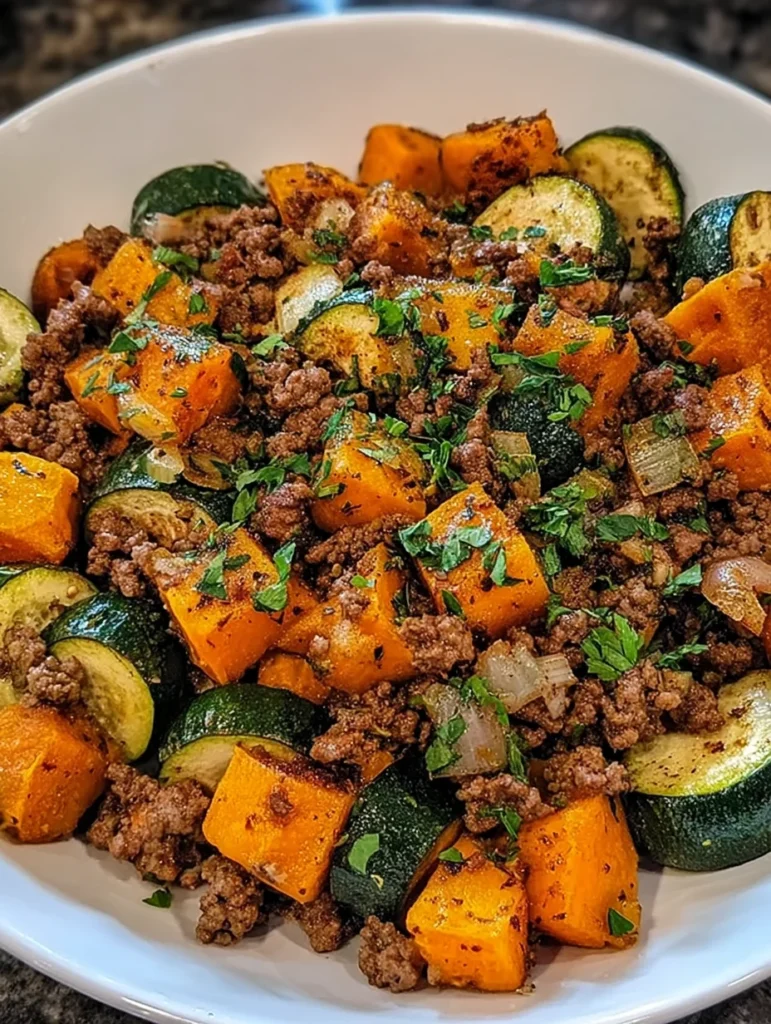 Ground Beef Zucchini Sweet Potato Skillet
