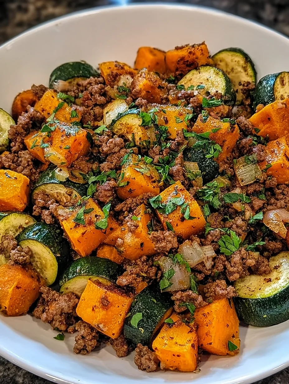 Ground Beef Zucchini Sweet Potato Skillet