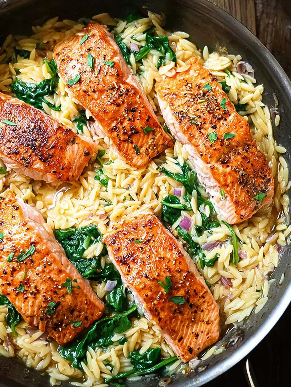 One Skillet Salmon with Lemon Orzo