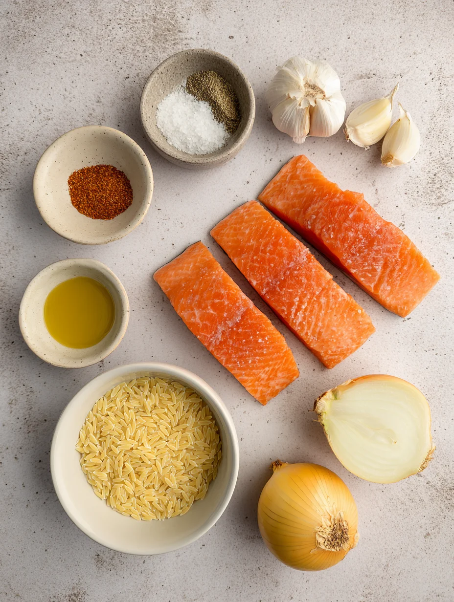 One Skillet Salmon with Lemon Orzo