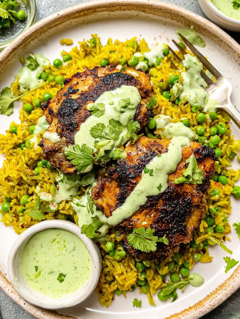 Peruvian Chicken and Rice with Green Sauce