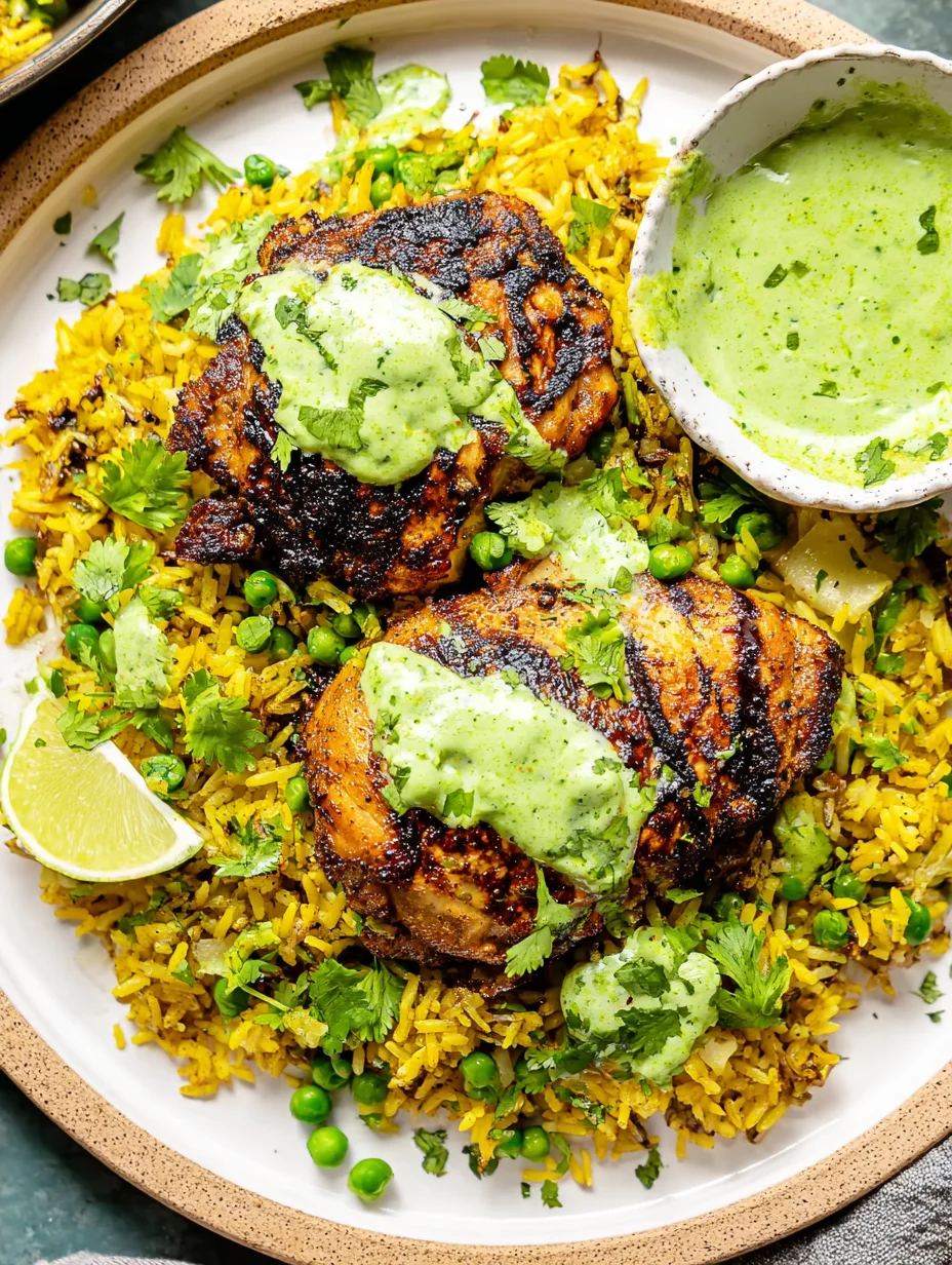 Peruvian Chicken and Rice with Green Sauce