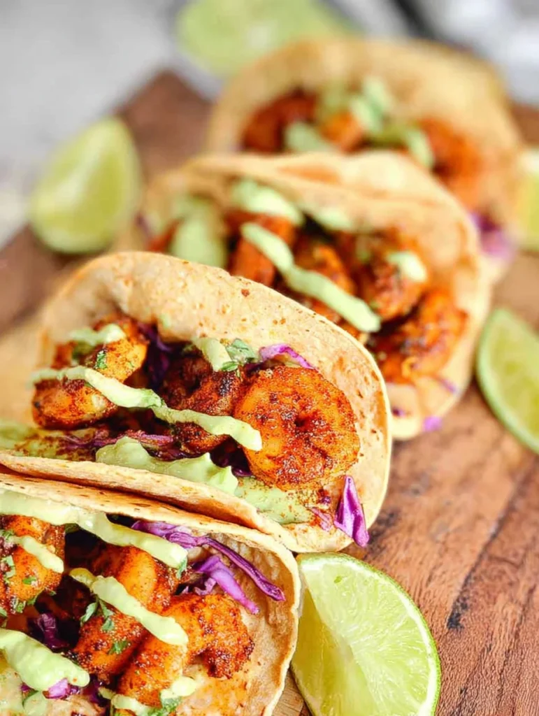 Spicy Shrimp Tacos with Avocado Crema
