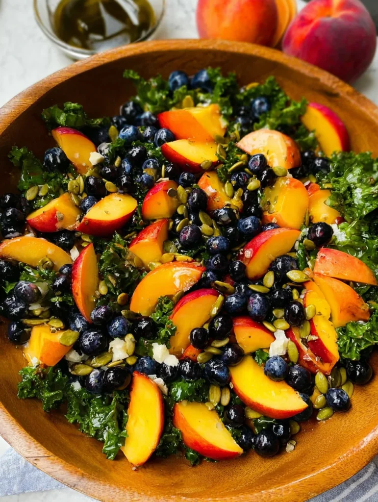 Summer Peach Blueberry Kale Salad